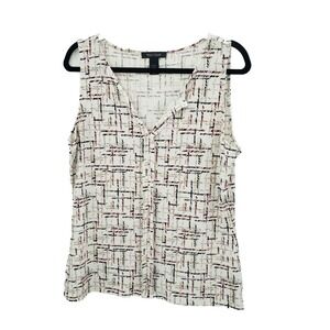 White House Black Market Cream and Black Patterned Blouse